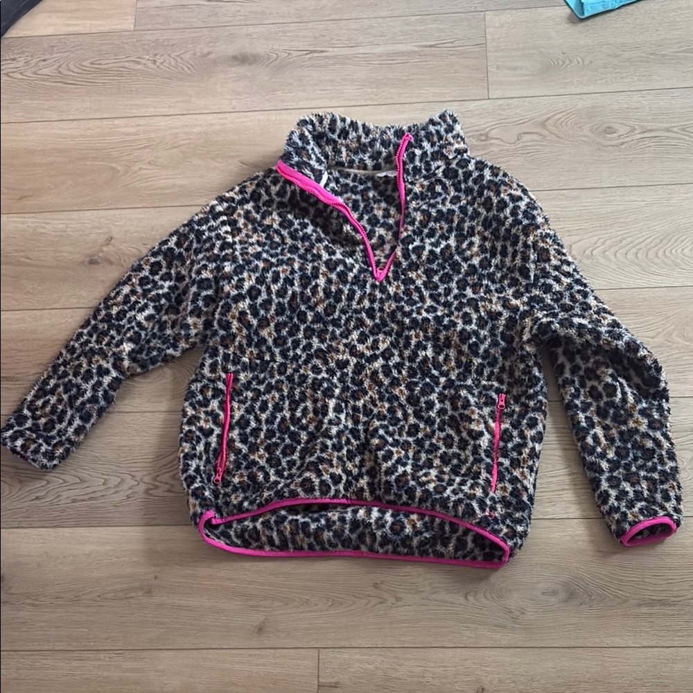 Leopard Print  Fleece Pullover with Pink Accents